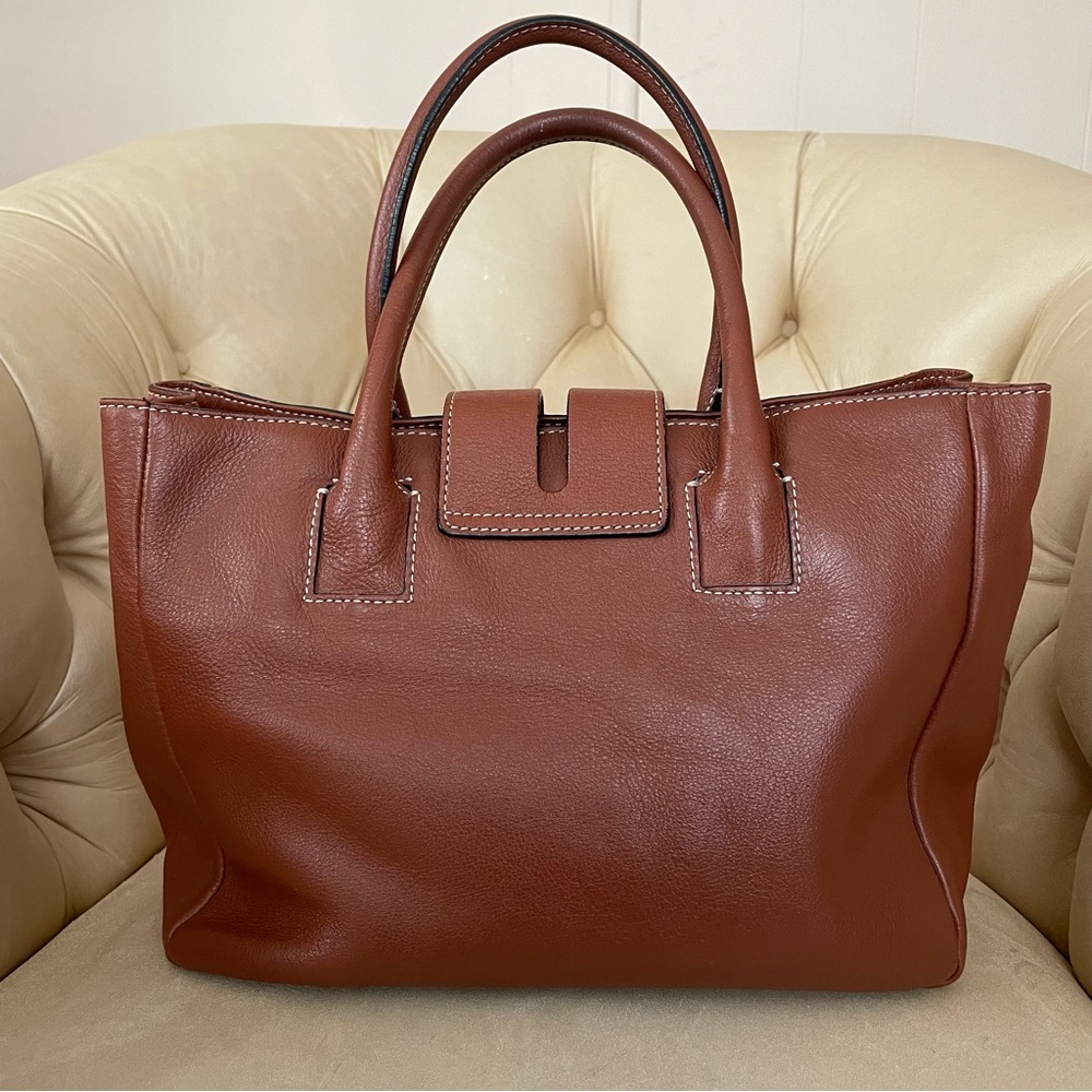 Adrienne Vittadini Camel Brown Leather Tote Bag - Picture 4 of 14
